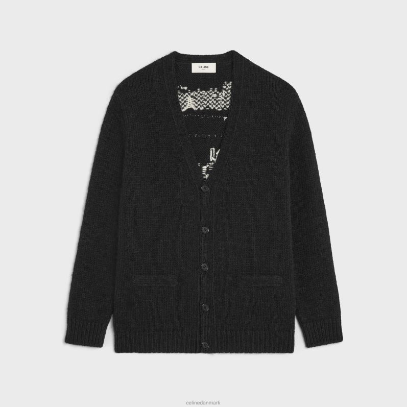 CELINE Mænd long dare future cardigan i alpaca uld F44FV1982 beklædning sort/creme