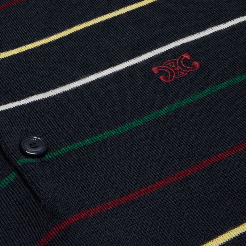 CELINE Mænd stribet triomfpolo i fin uld F44FV1978 beklædning marineblå/flerfarvet