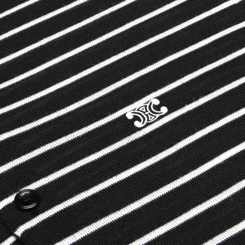 CELINE Mænd stribet triomfpolo i fin uld F44FV1979 beklædning sort/ecru