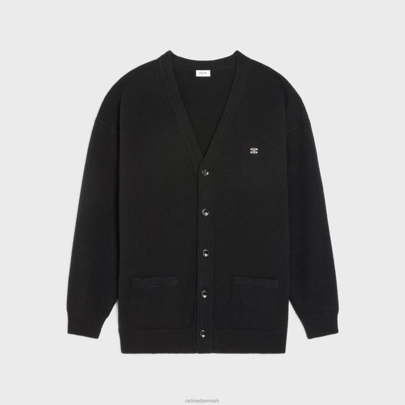 CELINE Mænd triomphe lang cardigan i kashmiruld F44FV1983 beklædning sort/off white