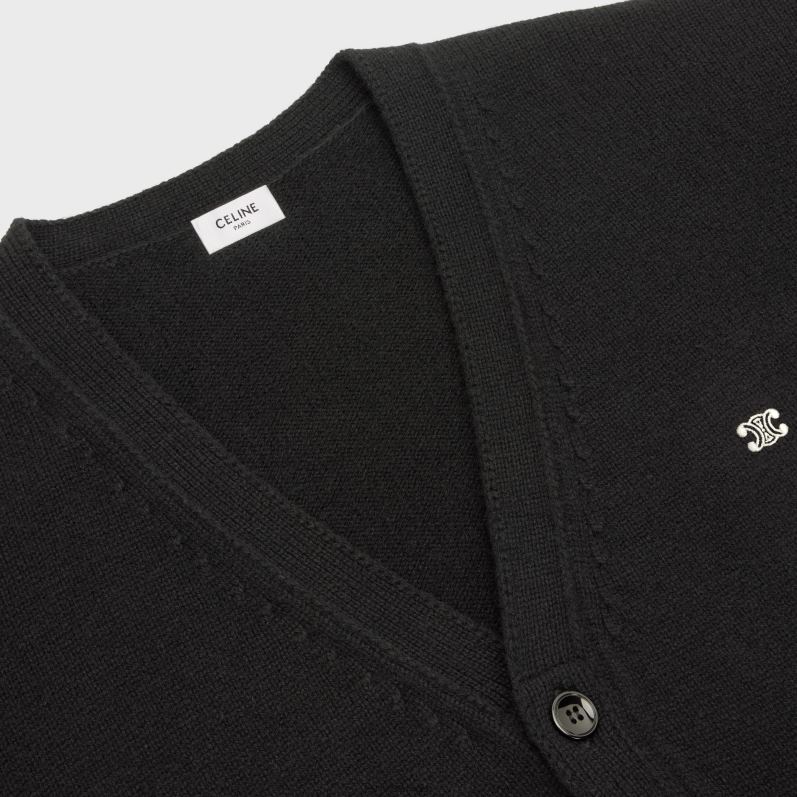 CELINE Mænd triomphe lang cardigan i kashmiruld F44FV1983 beklædning sort/off white