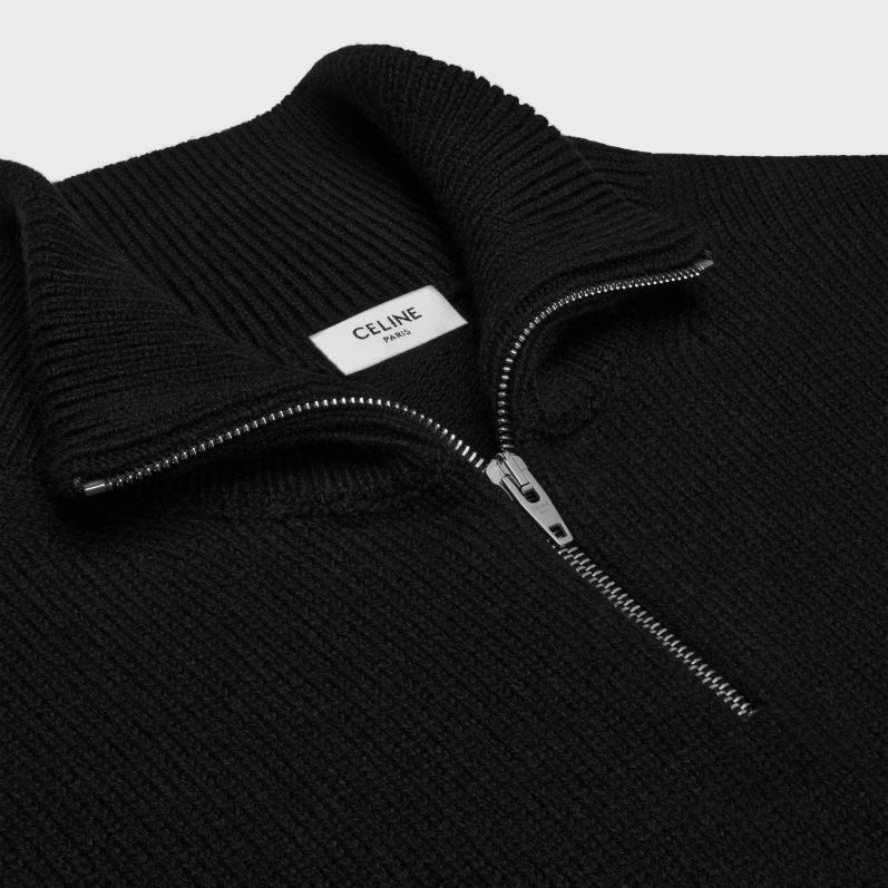 CELINE Mænd triomphe trucker sweater i uld og kashmir F44FV1794 beklædning sort/off white