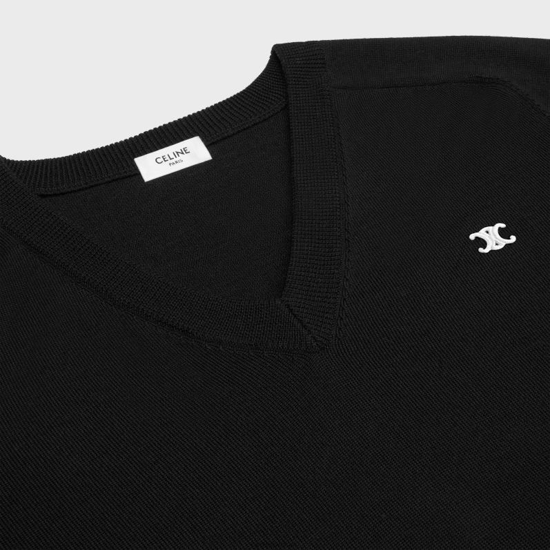 CELINE Mænd triomphe v-hals sweater i uld F44FV1962 beklædning sort