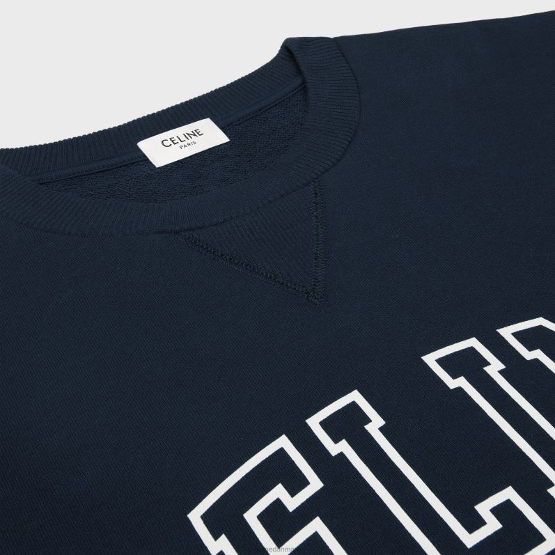 CELINE Mænd løs sweatshirt i bomuldsfleece F44FV1811 beklædning marineblå/råhvid
