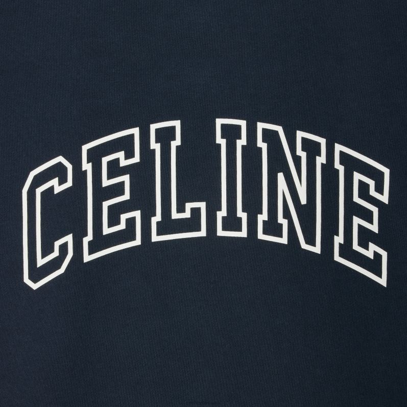 CELINE Mænd løs sweatshirt i bomuldsfleece F44FV1811 beklædning marineblå/råhvid