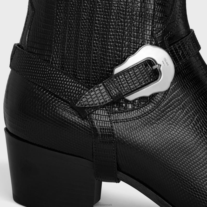 CELINE Mænd western chelsea isaac støvle med sele og metaltå i tejus stemplet kalveskind F44FV2056 fodtøj sort