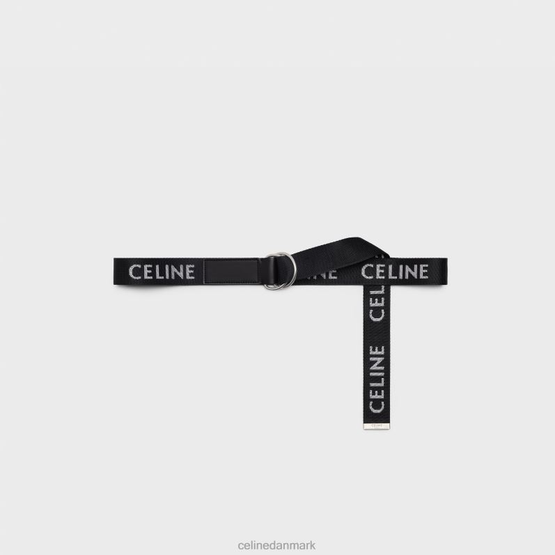 CELINE Mænd medium dobbeltring bælte i jacquard tekstil & kalveskind F44FV2195 tilbehør sort