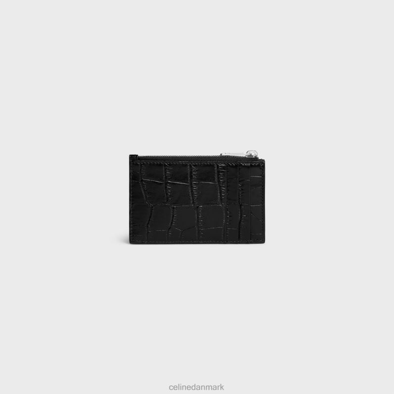 CELINE Mænd kortholder med lynlås i krokodillepræget kalveskind F44FV2153 tilbehør sort
