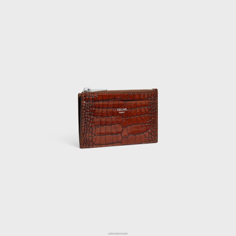 CELINE Mænd kortholder med lynlås i krokodillepræget kalveskind F44FV2155 tilbehør Brun