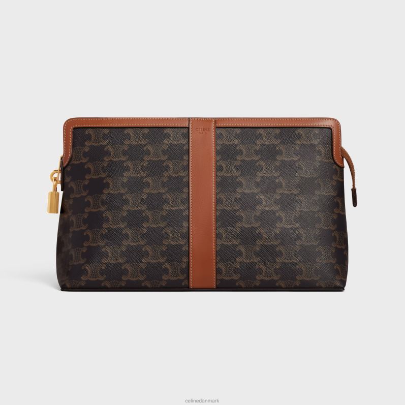 CELINE Mænd lock toilettaske i triomphe canvas & kalveskind F44FV1487 tilbehør tan