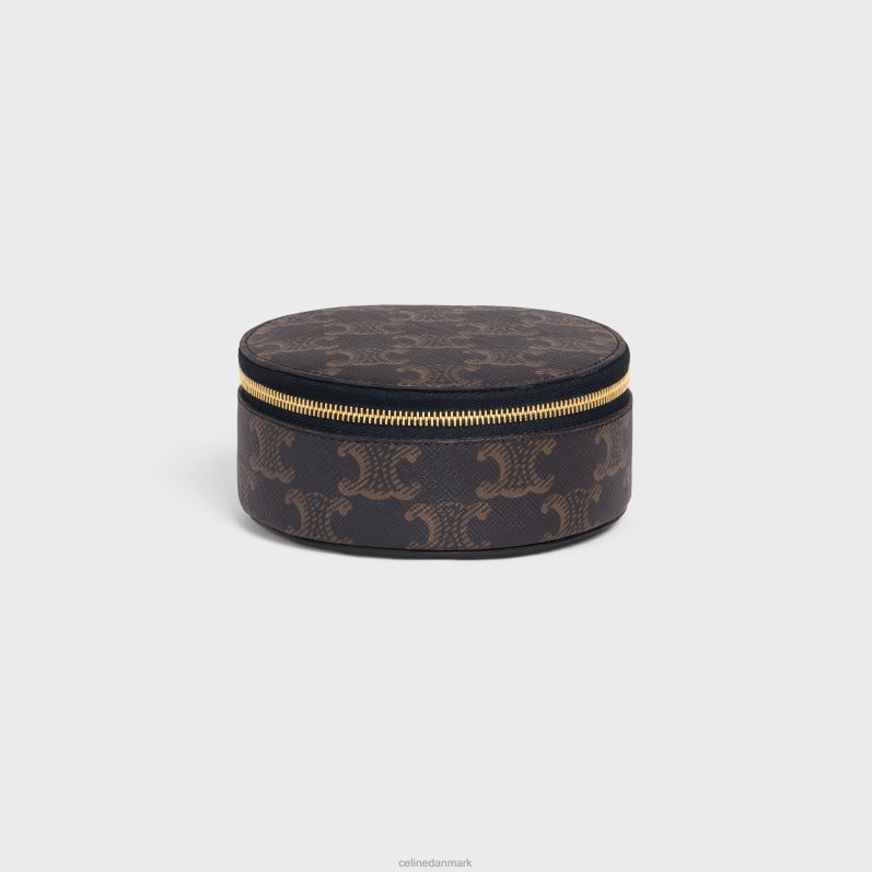 CELINE Mænd rundt etui med lynlås i triomphe canvas & kalveskind F44FV1592 tilbehør tan