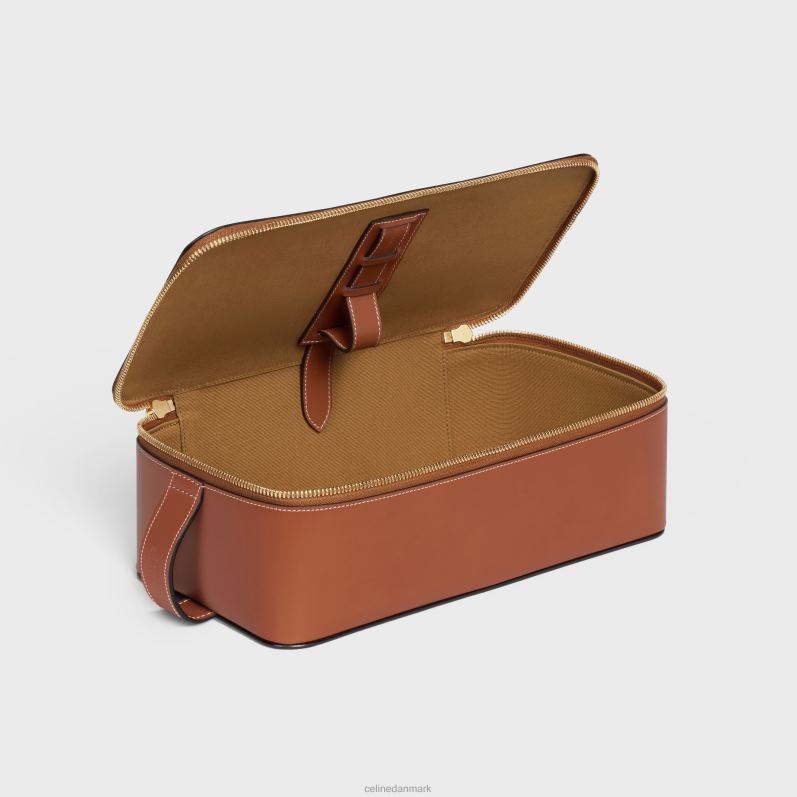 CELINE Mænd stort toilettaske i skinnende kalveskind F44FV1587 tilbehør tan
