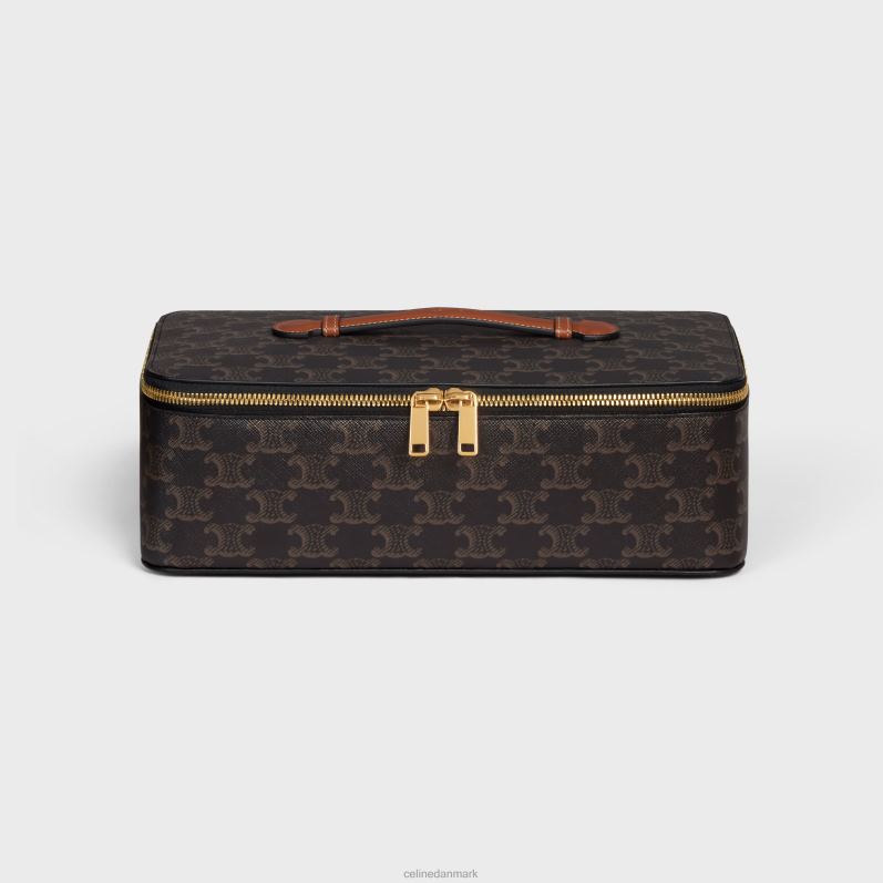 CELINE Mænd stort toilettaske med tophåndtag i triomphe canvas & kalveskind F44FV1589 tilbehør tan