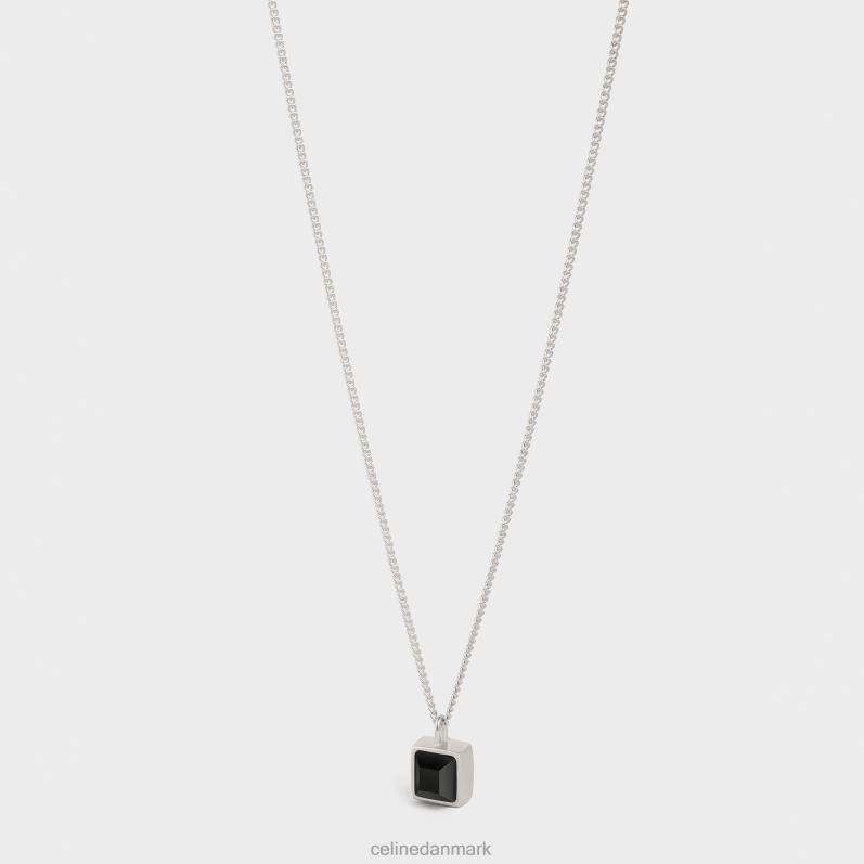 CELINE Mænd aiguise halskæde i sterling sølv med rhodium finish & onyx F44FV2288 tilbehør sølv/onyx