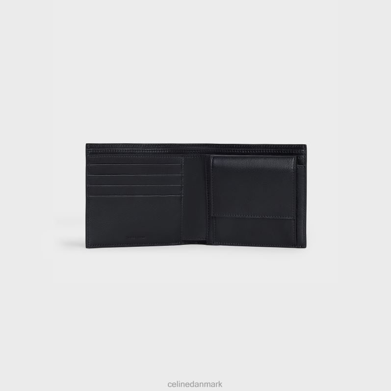 CELINE Mænd bi-fold pung med møntrum i kornet kalveskind F44FV2159 tilbehør sort