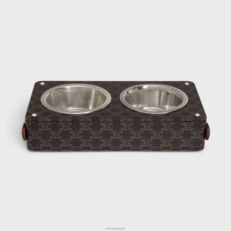 CELINE Mænd dobbelt hundeskål i nappa lammeskind med triomphe canvas print & kalveskind F44FV1707 tilbehør tan