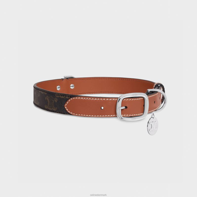 CELINE Mænd bredt stort hundehalsbånd i triomphe canvas & kalveskind F44FV1767 tilbehør tan