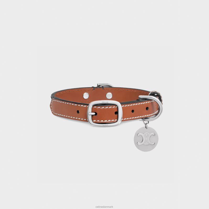 CELINE Mænd lille tyndt hundehalsbånd i triomphe canvas & kalveskind F44FV1765 tilbehør tan