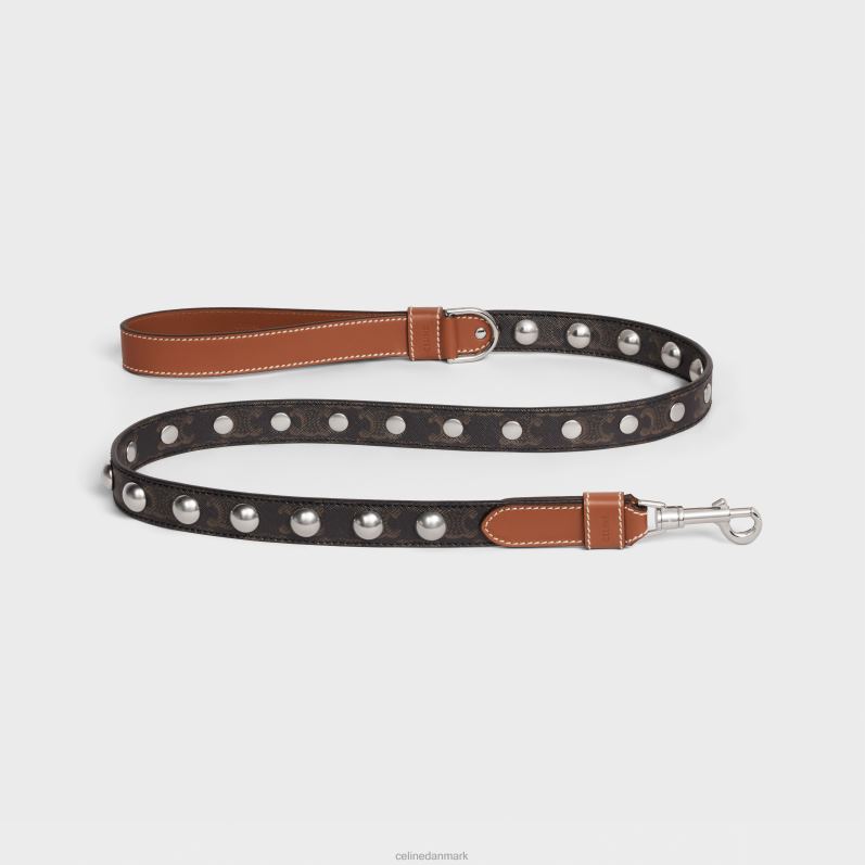 CELINE Mænd bred hundesnor i triomphe canvas & kalveskind med nitter F44FV1742 tilbehør tan